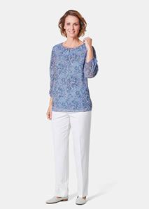 Chiffon blouse met een kleurrijke print - duifblauw / marine / gebloemd 
