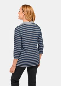 goldnerfashion Hoogwaardig shirt met lange mouwen en polokraag - grijs / donkerblauw / gestreept -