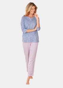 goldnerfashion Gebloemd pyjamajasje - lichtblauw / koraalrood / gebloemd -