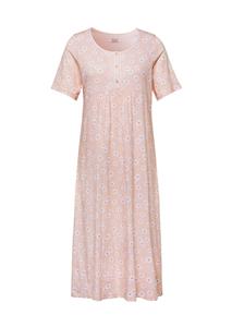 goldnerfashion Nachthemd met korte mouwen en knoopsluiting - perzik / wit / gebloemd -