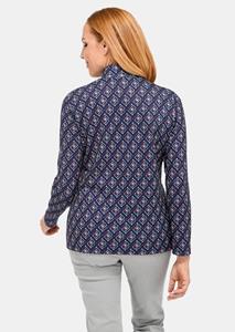 goldnerfashion Onderhoudsarm shirt met opstaande kraag, mooi minimal-dessin en ritssluiting - marine / rot / gedess. -