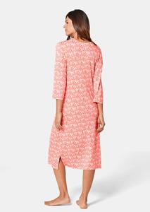 goldnerfashion Nachthemd met 3/4 mouwen - koraalrood / weiß / gedess. -