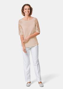 goldnerfashion Pullover met kanten inzetten en glanssteentjes - perzik -