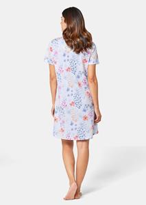 goldnerfashion Nachthemd met korte mouwen en bloemenprint - blauw / roze / oranje / gedess. -