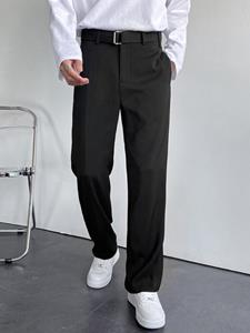 INCERUN Mens Waist Belt Loose Straight-leg Pants