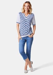 goldnerfashion Pullover met V-hals - wit / koningsblauw / gedess. -