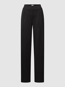 Wide leg stoffen broek in zwart met bandplooien, model 'Rizetta'