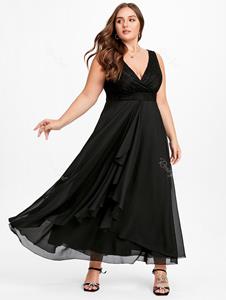 Rosegal Plus Size Plunge Draped Ruffle High Low Cocktail Party Maxi Dress