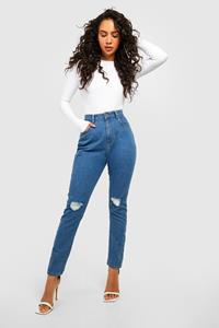 Boohoo Basic Gescheurde High Waist Skinny Jeans, Mid Wash