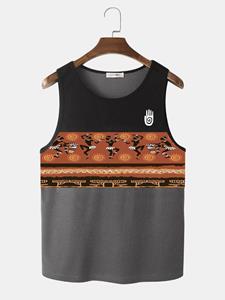 ChArmkpR Mens Ethnic Figure Print Crew Neck Knit Sleeveless Tanks