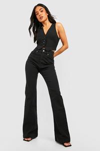 Boohoo Petite 30" Flared High Waist Jeans, Black