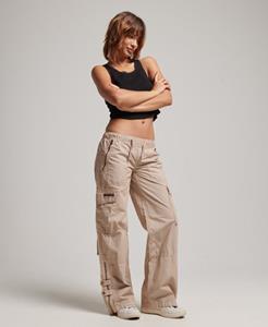 Superdry Vrouwen Cargobroek met Wijde Pijpen en Lage Taille Crème