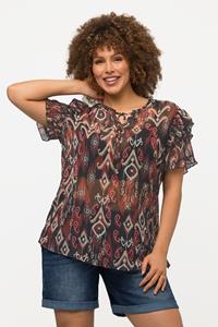 Studio Untold Druckbluse Bluse Boxy Fit Saumknoten V-Ausschnitt