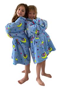 badrock Draagbare deken met capuchon & mouwen - kind - unicorn blauw