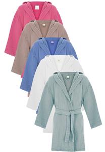 Katoenen kinderbadjas mousseline - capuchon - 6 kleuren-wit-3-4 jaar