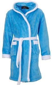 Badjas kids aqua / kinderbadjas met capuchon - L (9-10 jaar)