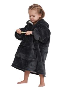 Badjas Zwarte kindersnuggie fleece - mt. 104 t/m 134