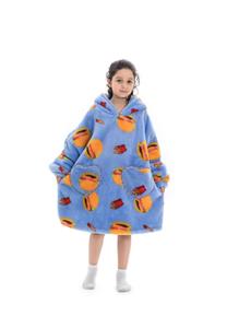 Badjas Kindersnuggie fleece met hoodie - hamburgers & frietjes