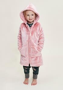 Roze meisjes badjas met rits en capuchon-104/110