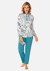 goldnerfashion Katoenen pyjama met knoopsluiting - wit / smaragd / rosé -