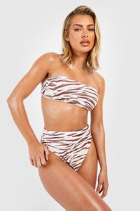 Boohoo Tijgerprint Bandeau Bikini Top, Cream