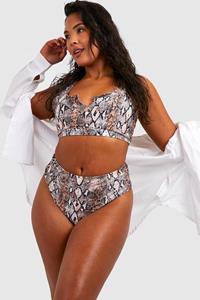 Boohoo Plus Essentials Slangenprint Bikini Broekje Met Hoge Taille, Brown