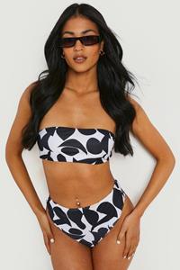 Boohoo Tall Abstract Monochroom High Waist Bikini Broekje, Black