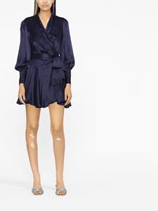 Zijden mini-wikkeljurk - Blauw