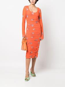 GANNI Midi-jurk met bloemenprint - Oranje