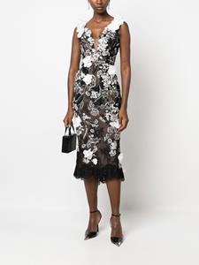 Marchesa Midi-jurk met bloemenpatch - Zwart