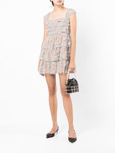Self-Portrait Midi-jurk met geborduurde bloemen - Grijs