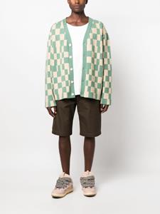 checkerboard-print knit cardigan - Groen
