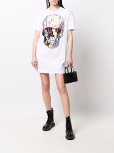 philippplein Philipp Plein T-shirtjurk met doodskop van stras - Wit