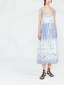 Midi-jurk met vierkante hals - Blauw