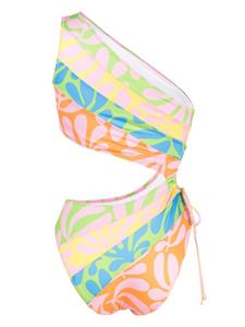 solid&striped Solid & Striped Badpak met bladerprint - Blauw