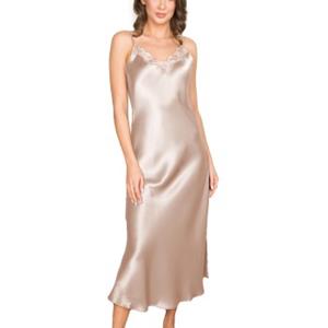 ladyavenue Lady Avenue Pure Silk Long Nightgown With Lace 