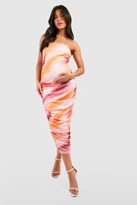 Boohoo Maternity Bandeau Ruched Tie Dye Midaxi Dress, Pink