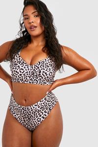 Boohoo Plus Printed Reversible High Waist Bikini Brief, Brown