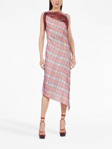 Ferragamo asymmetric-hem plaid organza dress - Rood