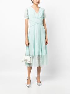 Self-Portrait pleated lace-trim midi dress - Blauw