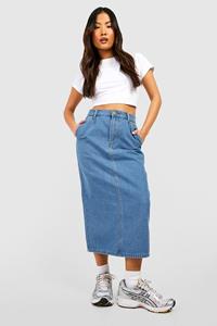 Boohoo Petite Acid Wash Gebleekte Midaxi Spijkerrok, Mid Wash