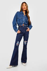 Gescheurde Basic High Rise Jeans Met Wijde Pijpen, Indigo