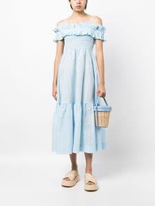 GANNI Midi-jurk met ruches - Blauw