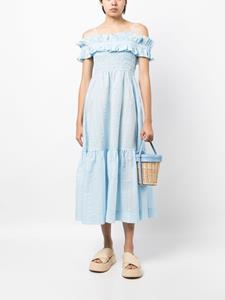 GANNI ruffled-detail midi dress - Blauw