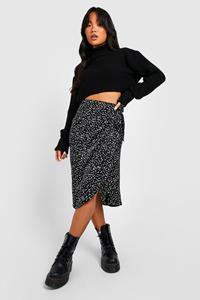 Boohoo Petite Satijnen Wikkel Rok Met Opdruk, Black