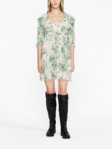 GANNI floral-print plissé-georgette minidress - Groen