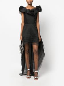anaradu Ana Radu floral-appliqué organza layered dress - Zwart