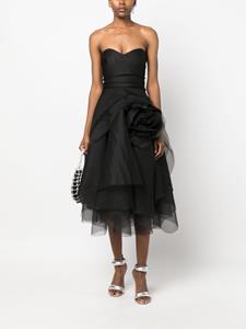 anaradu Ana Radu floral-appliqué organza midi dress - Zwart