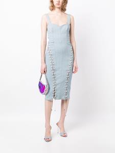 Fleur Du Mal lace-up washed denim fitted dress - Blauw