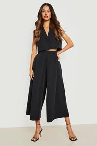 Boohoo Pleat Getailleerde Wide Leg Culottes, Black